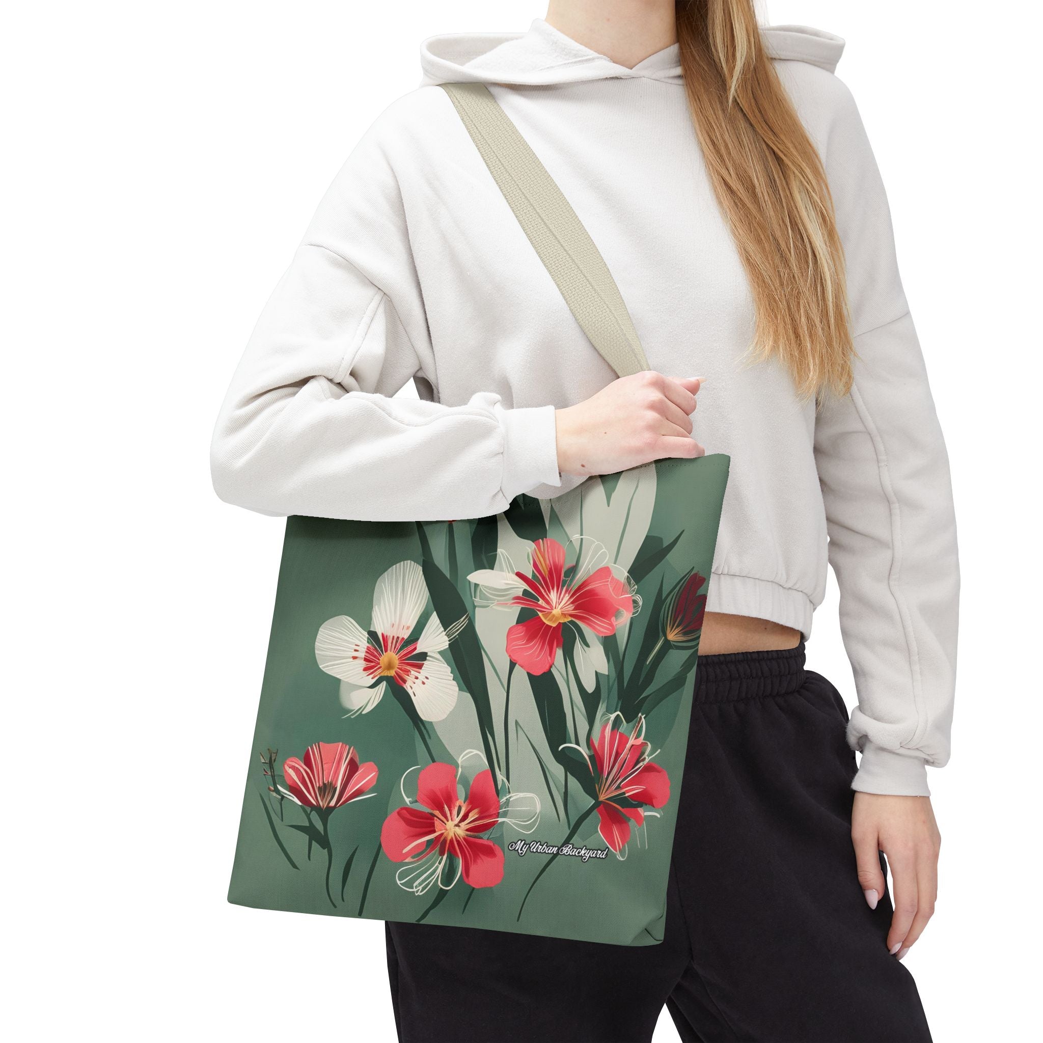 White and Red Wildflowers Tote Bag with Cotton Handles For Everyday Use, 3 Sizes