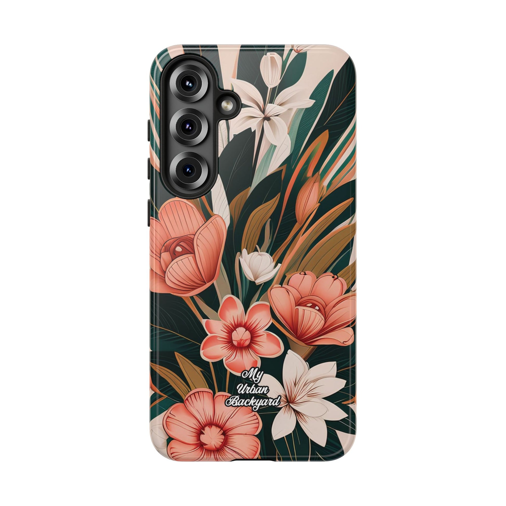 Peach Art Deco Flowers, Cell Phone Case - Apple, Samsung, Google Pixel