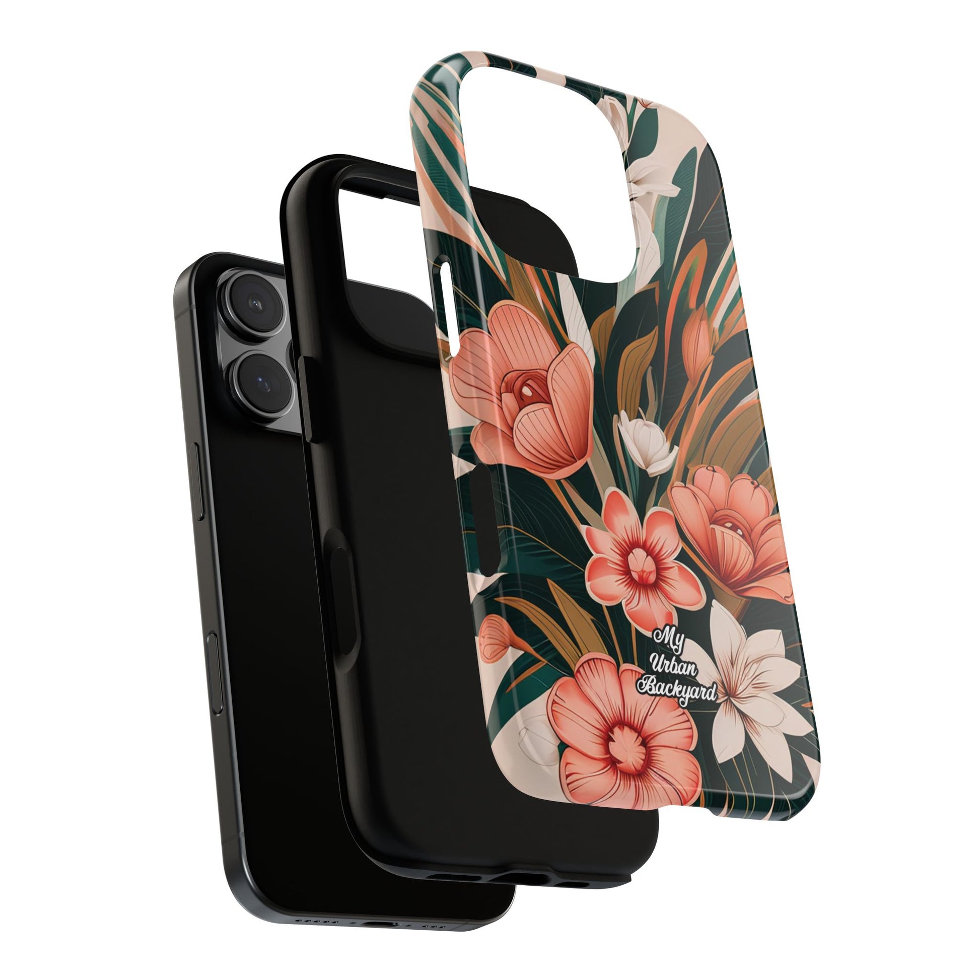 Peach Art Deco Flowers, Cell Phone Case - Apple, Samsung, Google Pixel
