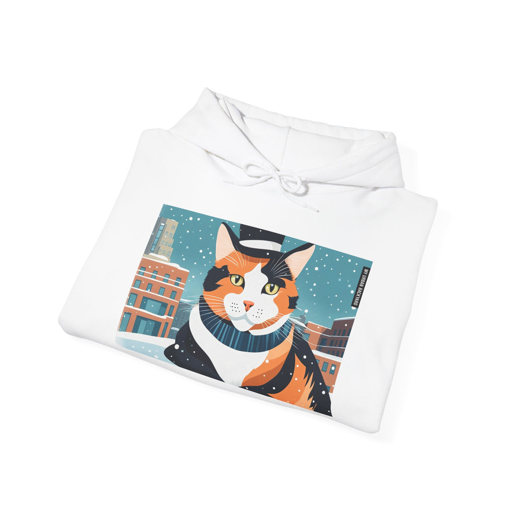 Calico Cat in Snow Hoodie — Cozy Winter Cat Lover Sweatshirt