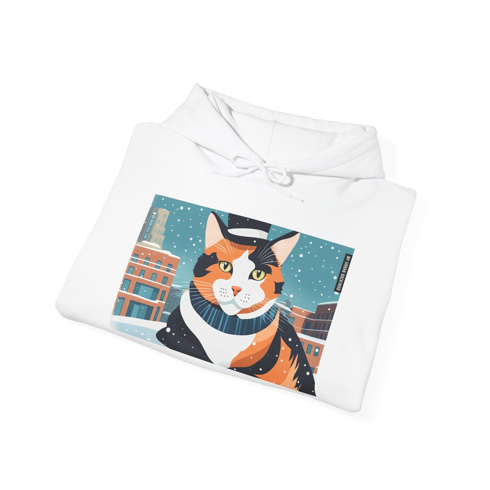 Calico Cat in Snow Hoodie — Cozy Winter Cat Lover Sweatshirt