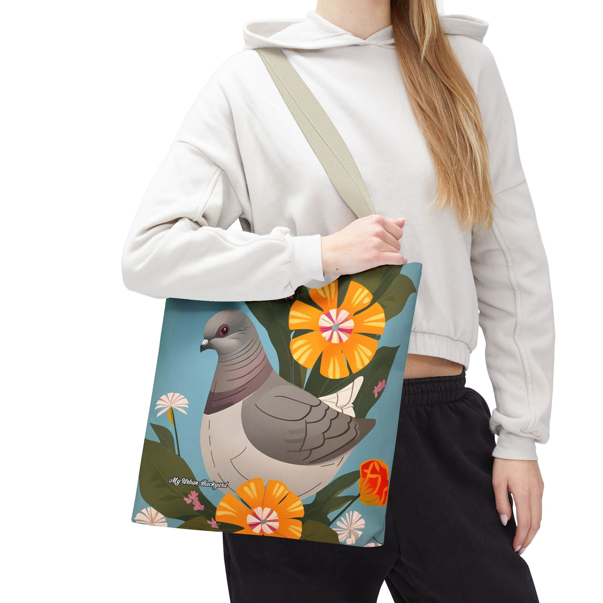 Pigeon and Yellow Flowers Tote Bag with Cotton Handles For Everyday Use, 3 Sizes