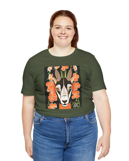 Goat with Orange Flowers, Soft 100% Jersey Cotton T-Shirt, Unisex, Short Sleeve, Retail Fit