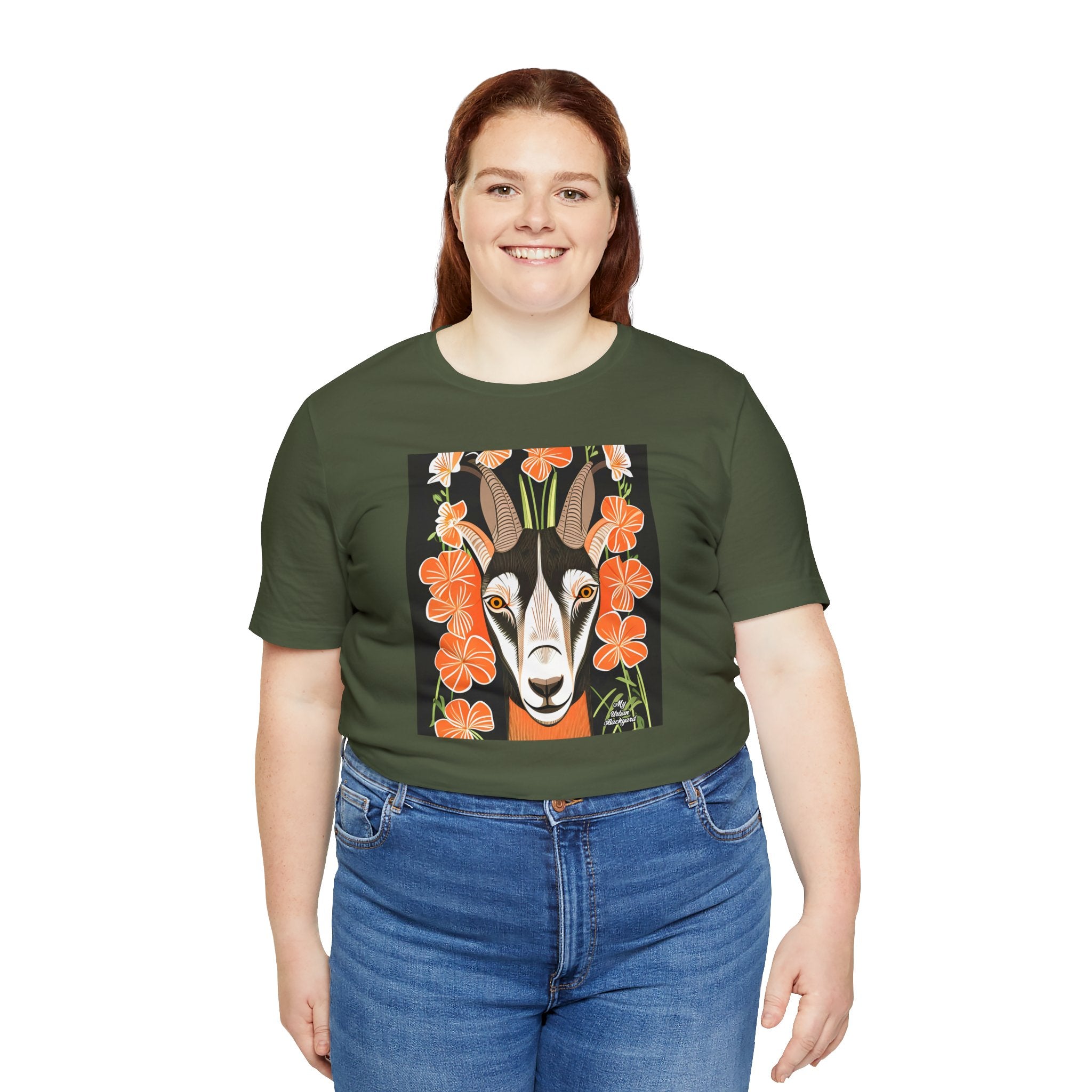 Goat with Orange Flowers, 100% Jersey Cotton T-Shirt