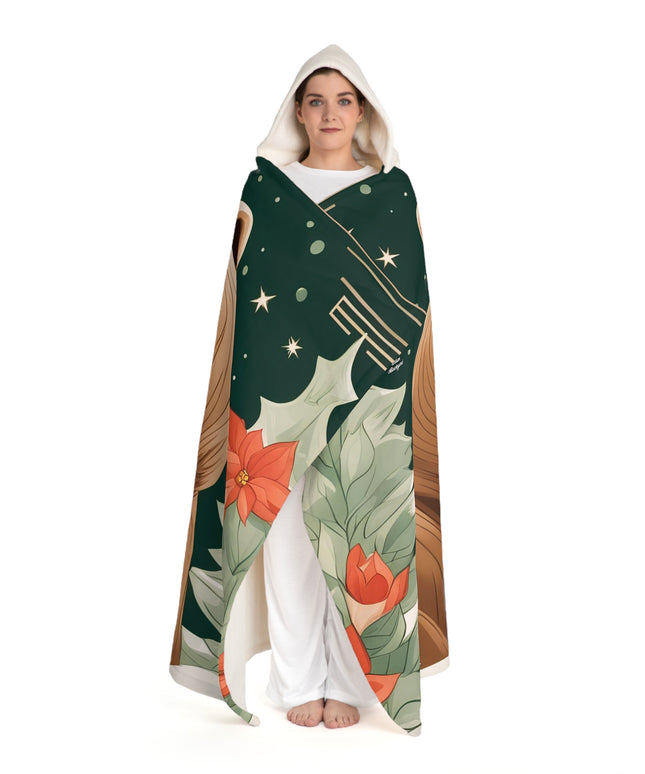 Art Deco Holiday Bear, Cozy Hooded Sherpa Fleece Blanket