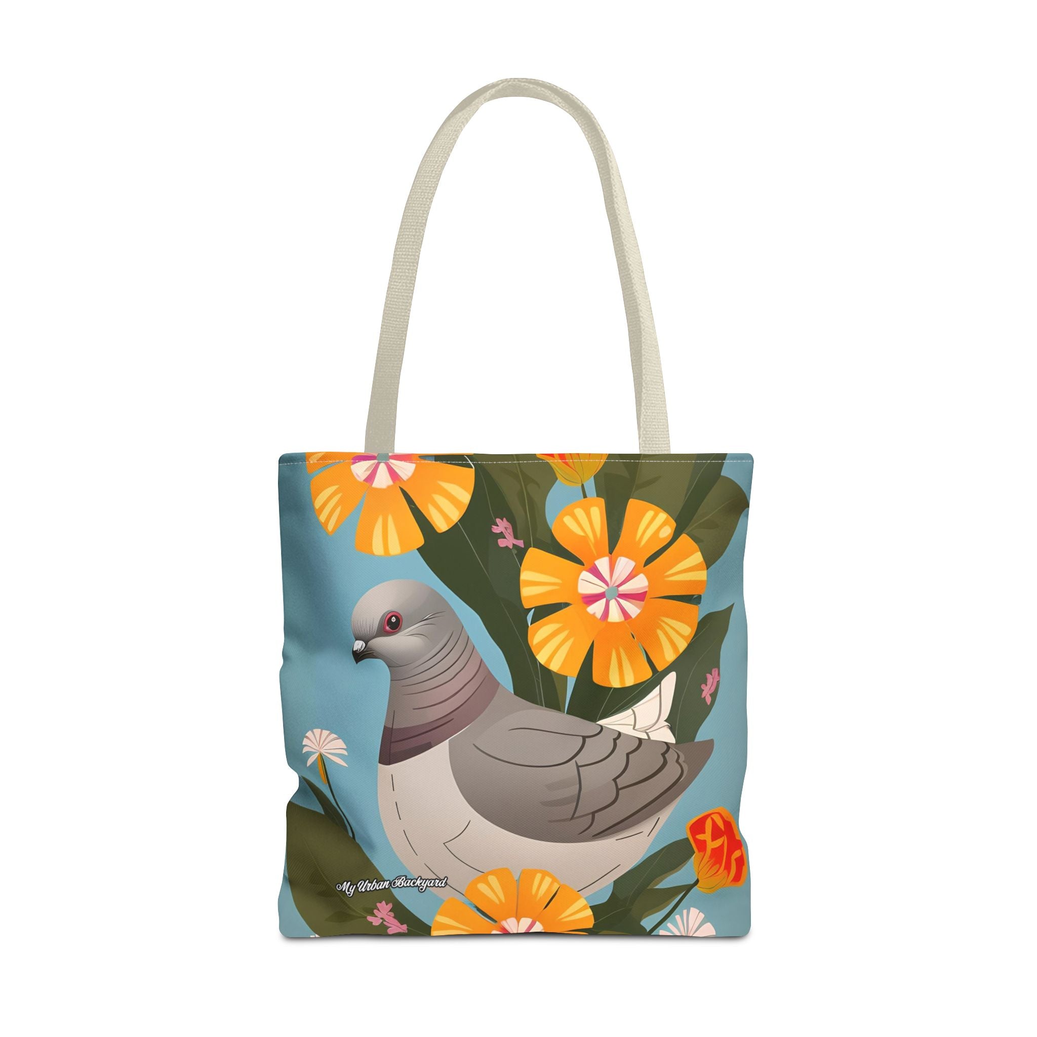 Pigeon and Yellow Flowers Tote Bag with Cotton Handles For Everyday Use, 3 Sizes