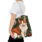 Orange Cat with Flowers, Tote Bag w Cotton Handles