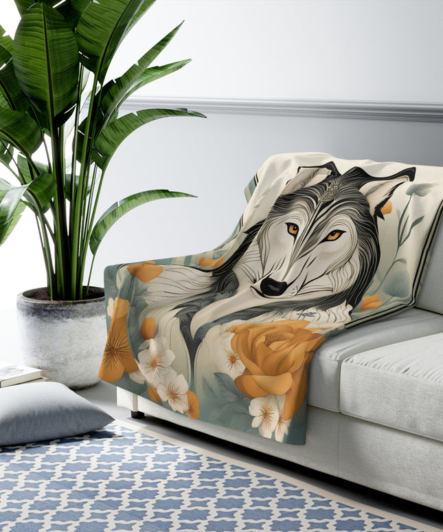 Orange-Eyed Wolf, Sherpa Fleece Blanket for Cozy Warmth, 50"x60"