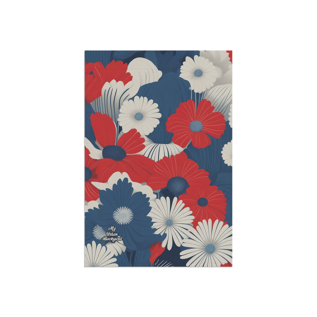 Patriotic Floral Garden Flag, Seasonal Outdoor Decoration, Floral Home Decor, Summer House Flag, 12"x18" - Flag only