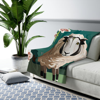 A Sheep with Flowers, Sherpa Fleece Blanket for Cozy Warmth, 50"x60"