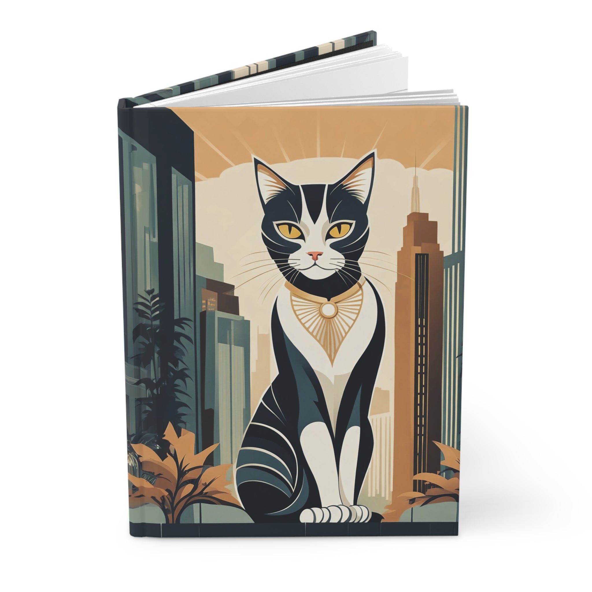 Art Deco City Cat Hardcover Lined Journal