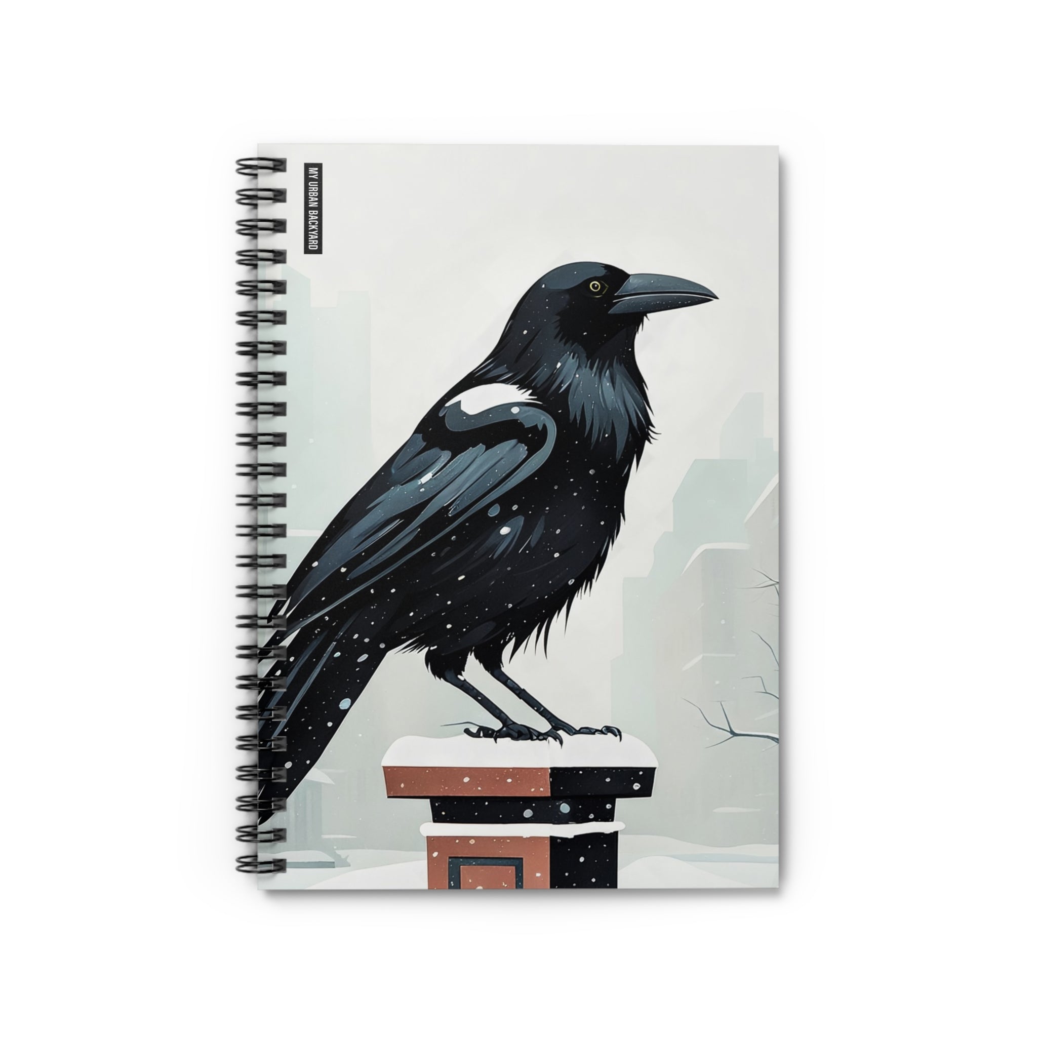 Winter Crow Spiral Notebook — Snowy Urban Crow Journal, Ruled Notes