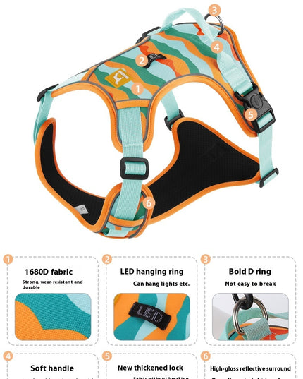 Dog Chest And Back Reflective Harness, Commuter Hand Holding Rope