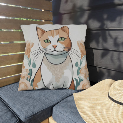 Green-Eyed Tabby Cat, Bay Leaf accent color, Throw Pillow, Indoor/Outdoor Decor for Home or Office