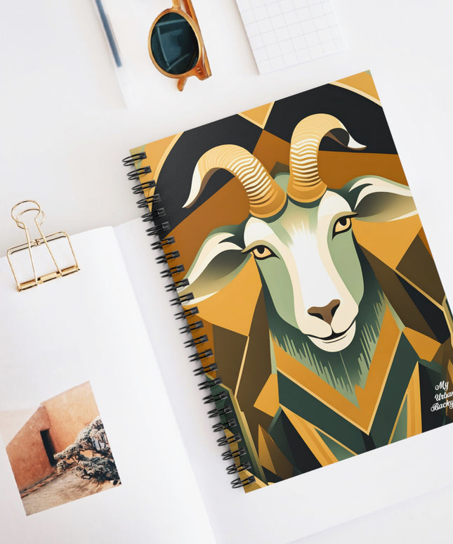 Art Deco Goat, Spiral Notebook Writing Journal - 118 Ruled Pages