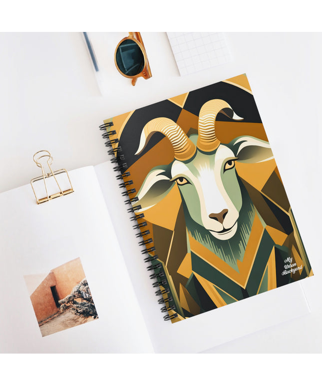 Art Deco Goat, Spiral Notebook Writing Journal - 118 Ruled Pages