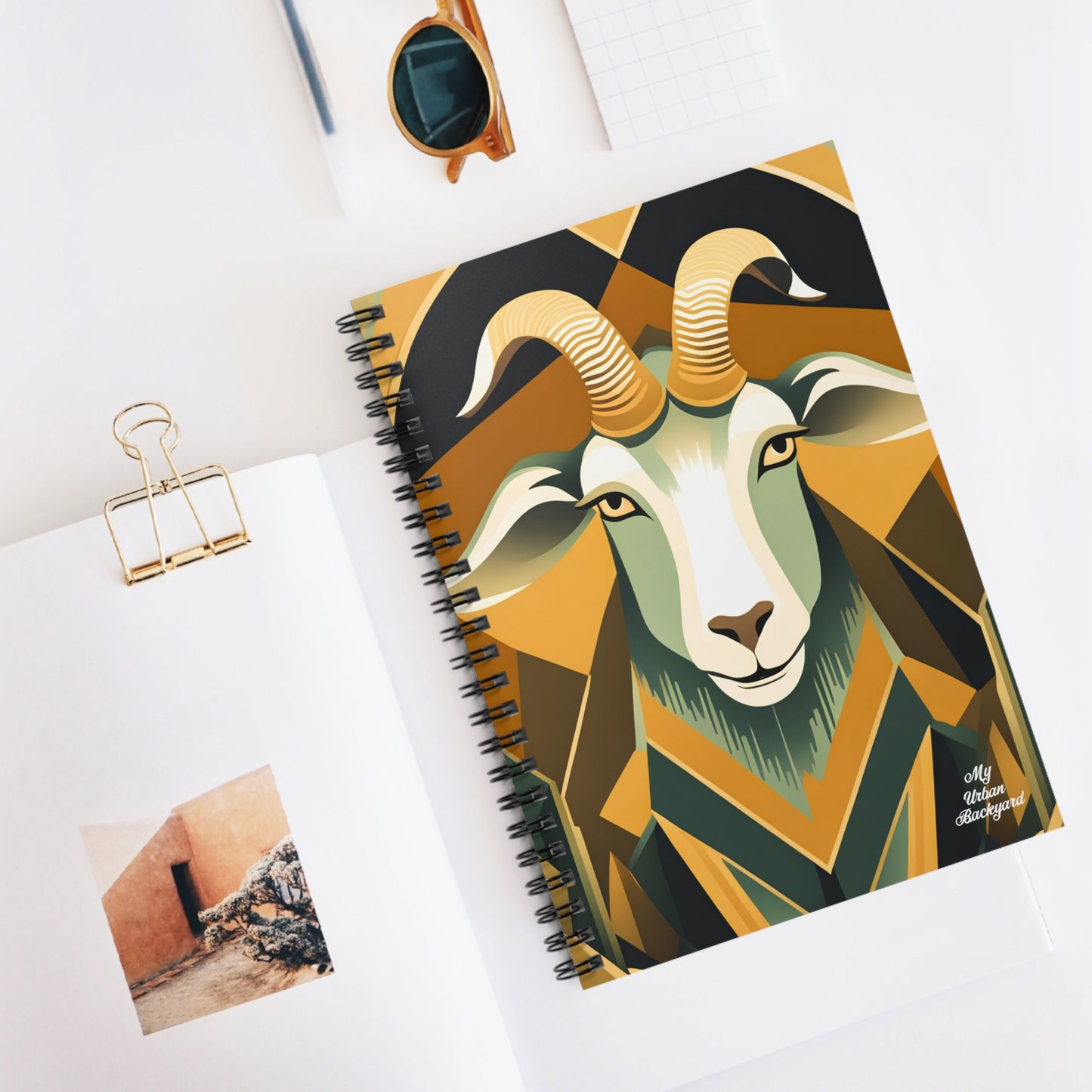 Art Deco Goat, Spiral Notebook Writing Journal - 118 Ruled Pages