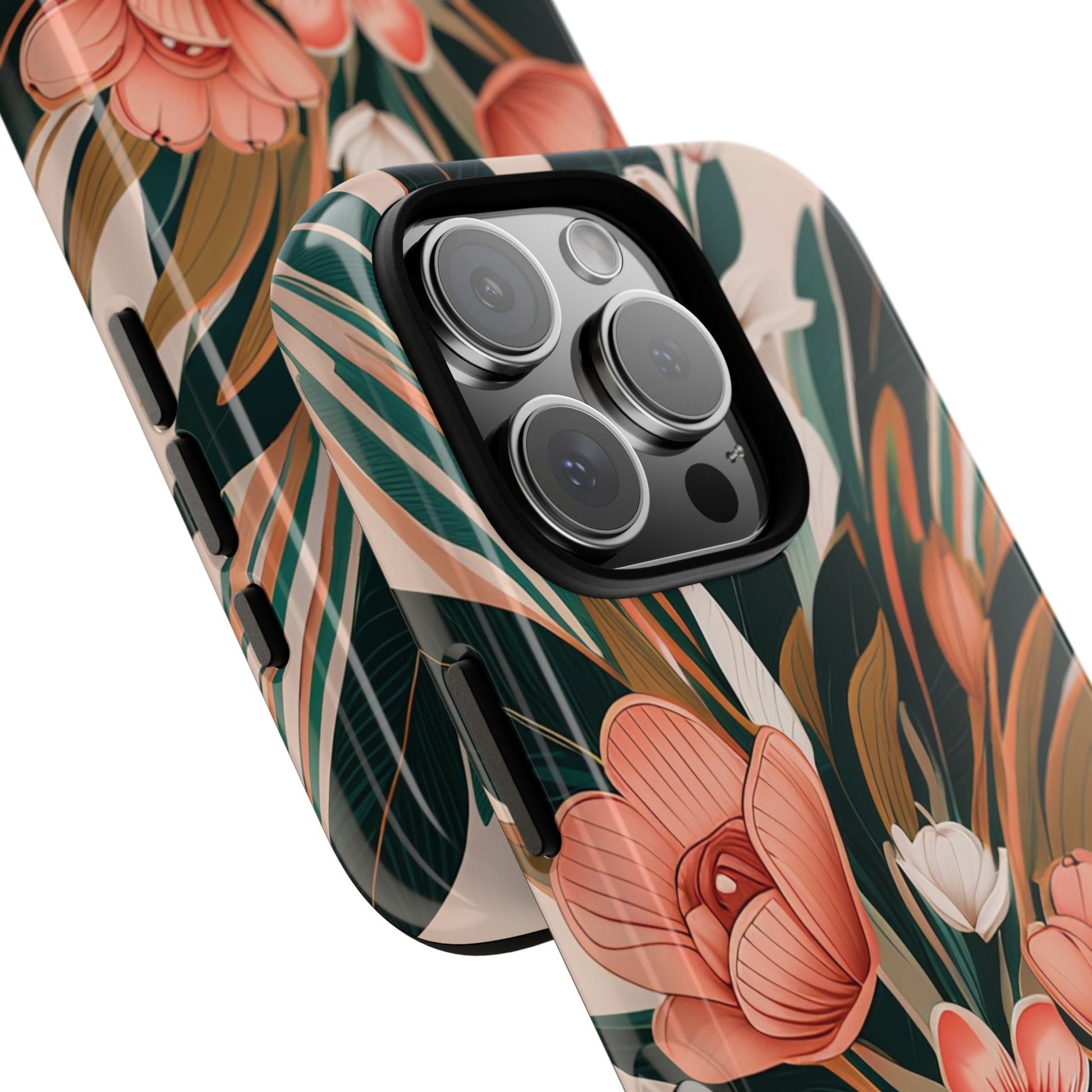 Peach Art Deco Flowers, Cell Phone Case - Apple, Samsung, Google Pixel