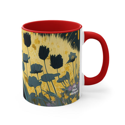 Black Cat with Black Flowers, Ceramic Mug - Perfect for Coffee, Tea, and More!