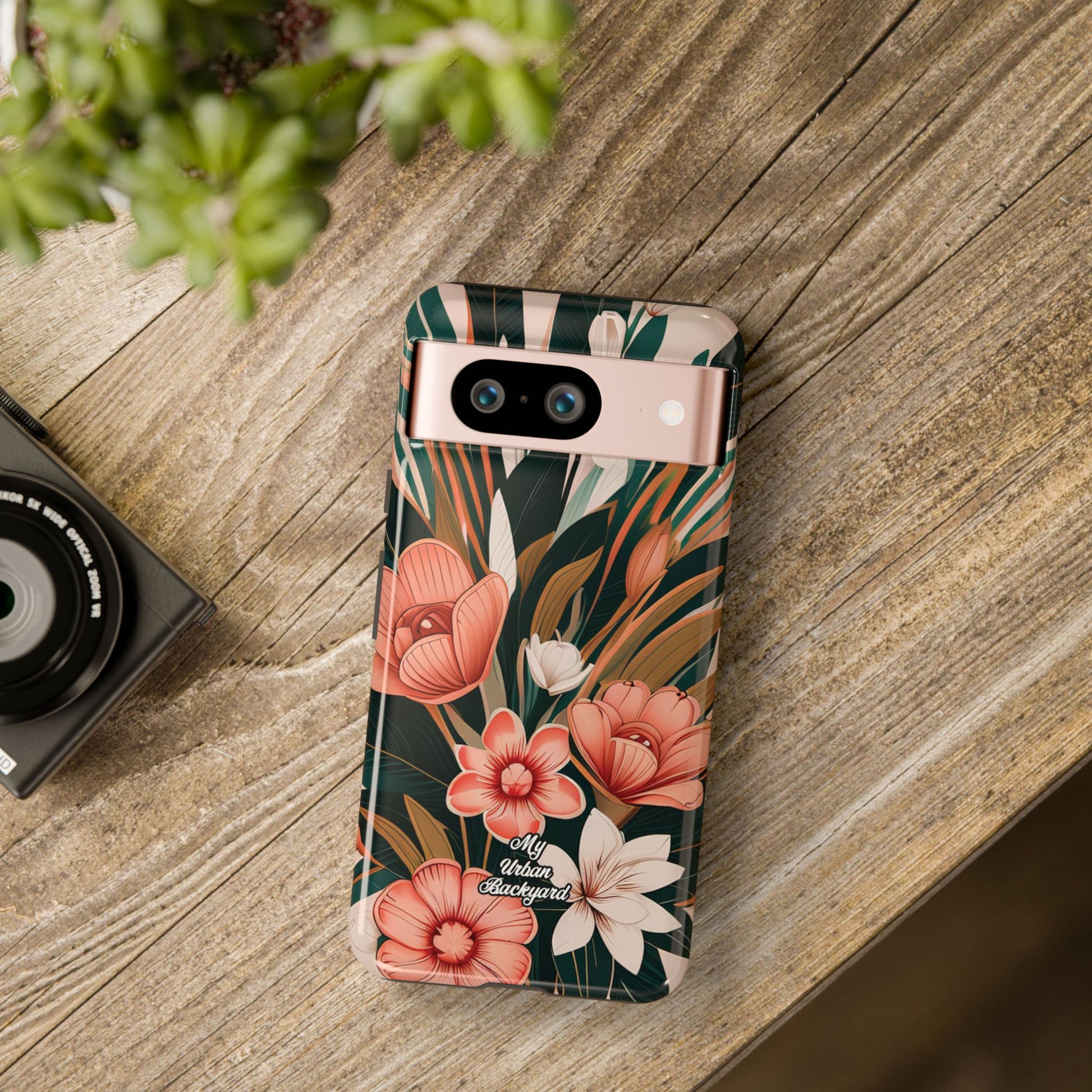 Peach Art Deco Flowers, Cell Phone Case - Apple, Samsung, Google Pixel