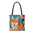 Coyote with Flowers Tote Bag with Cotton Handles For Everyday Use, 3 Sizes