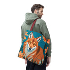 Coyote with Flowers Tote Bag with Cotton Handles For Everyday Use, 3 Sizes