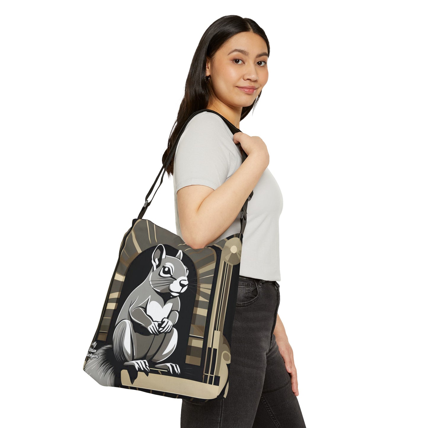 Art Deco Squirrel, Tote Bag with Adjustable Strap - Trendy and Versatile