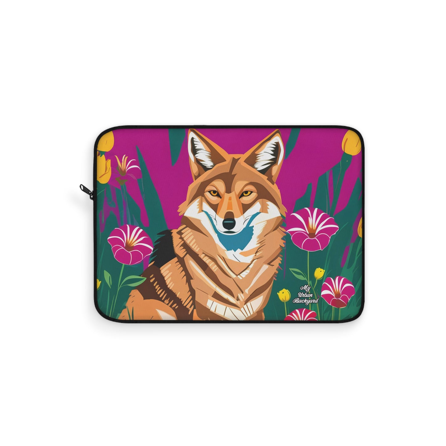 Coyote with Wildflowers, Laptop Carrying Case, Top Loading Sleeve for School or Work