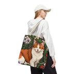Orange Cat with Flowers Tote Bag with Cotton Handles For Everyday Use, 3 Sizes