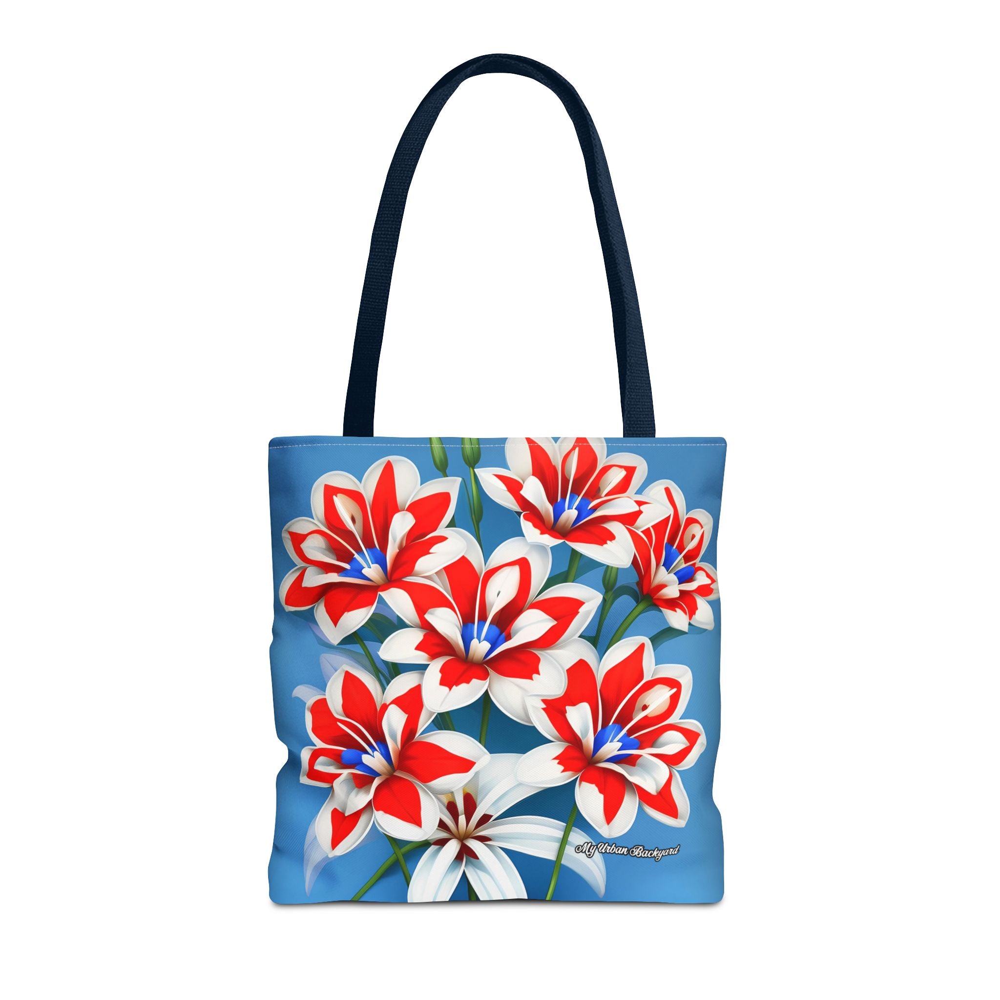 Bouquet of Red White and Blue Flowers Tote Bag with Cotton Handles For Everyday Use, 3 Sizes