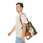 Orange Cat with Flowers Tote Bag with Cotton Handles For Everyday Use, 3 Sizes