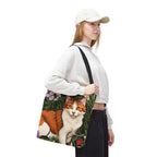 Orange Cat with Flowers Tote Bag with Cotton Handles For Everyday Use, 3 Sizes