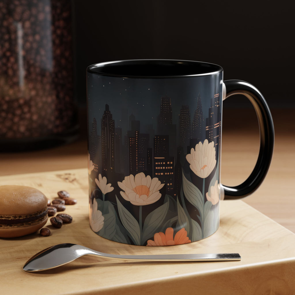 Cityscape Floral Accent Coffee Mug, Gift for Animal Lovers, Vintage Style, Perfect for Any Occasion
