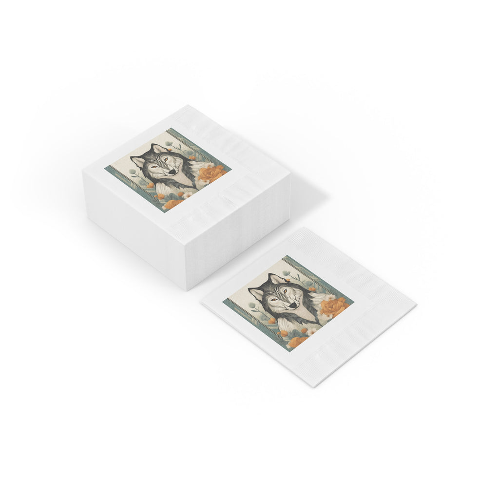 Orange-Eyed Wolf Floral Napkins