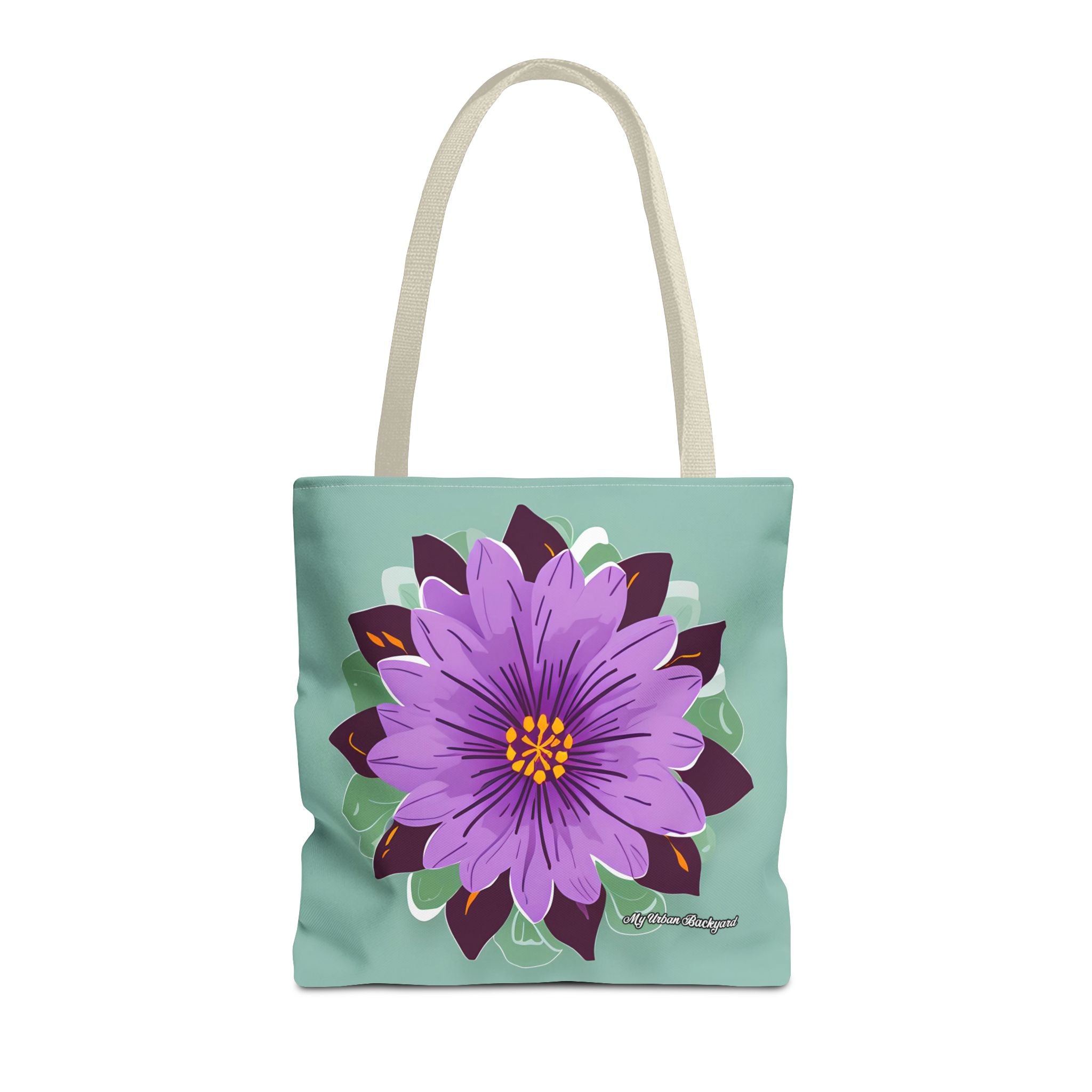 Purple Flower Tote Bag with Cotton Handles For Everyday Use, 3 Sizes