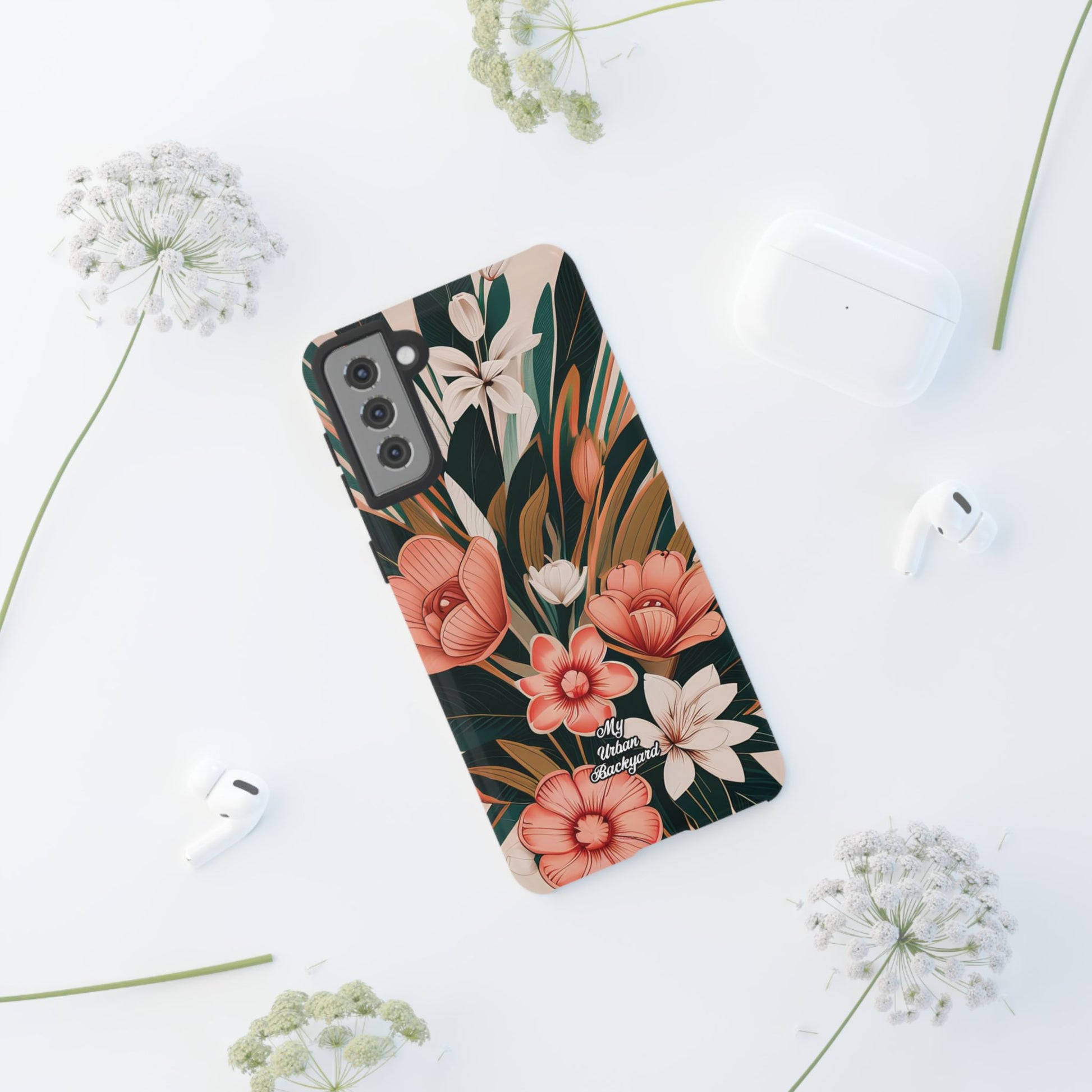 Peach Art Deco Flowers, Cell Phone Case - Apple, Samsung, Google Pixel