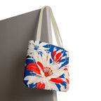 Red White & Blue Flowers Tote Bag with Cotton Handles For Everyday Use, 3 Sizes