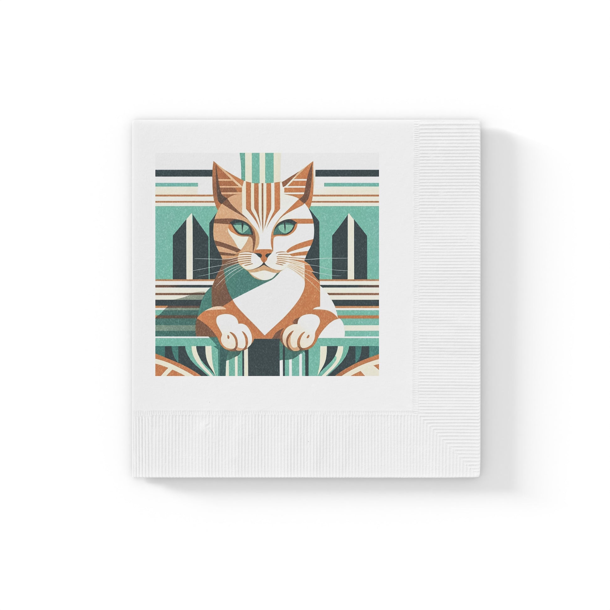 Art Deco Tabby Cat Cocktail Napkins - Retro Geometric Cat Design, 2 sizes, Pack of 50 or 100