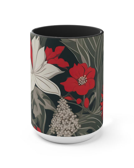 Red and White Flowers, Ceramic Mug - Perfect for Coffee, Tea, and More!