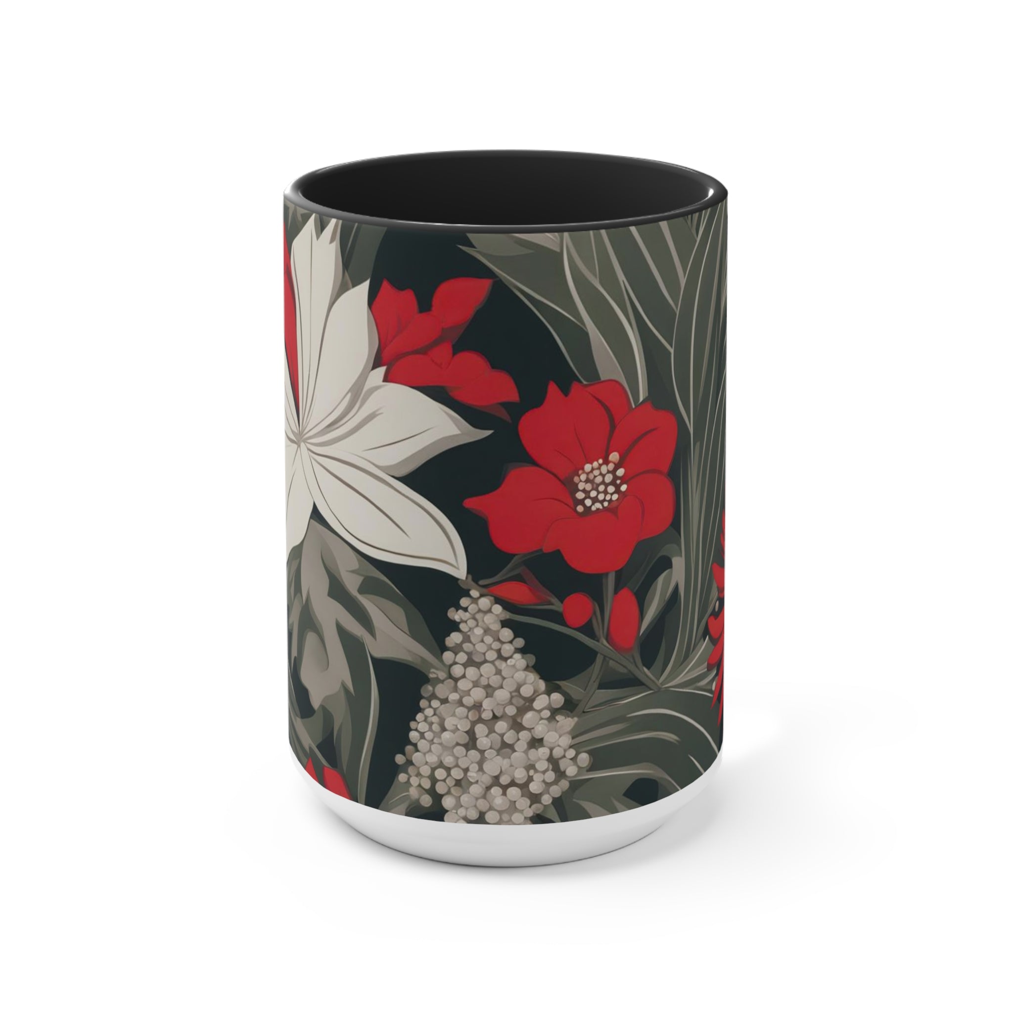 Red and White Flowers, Ceramic Coffee Mug