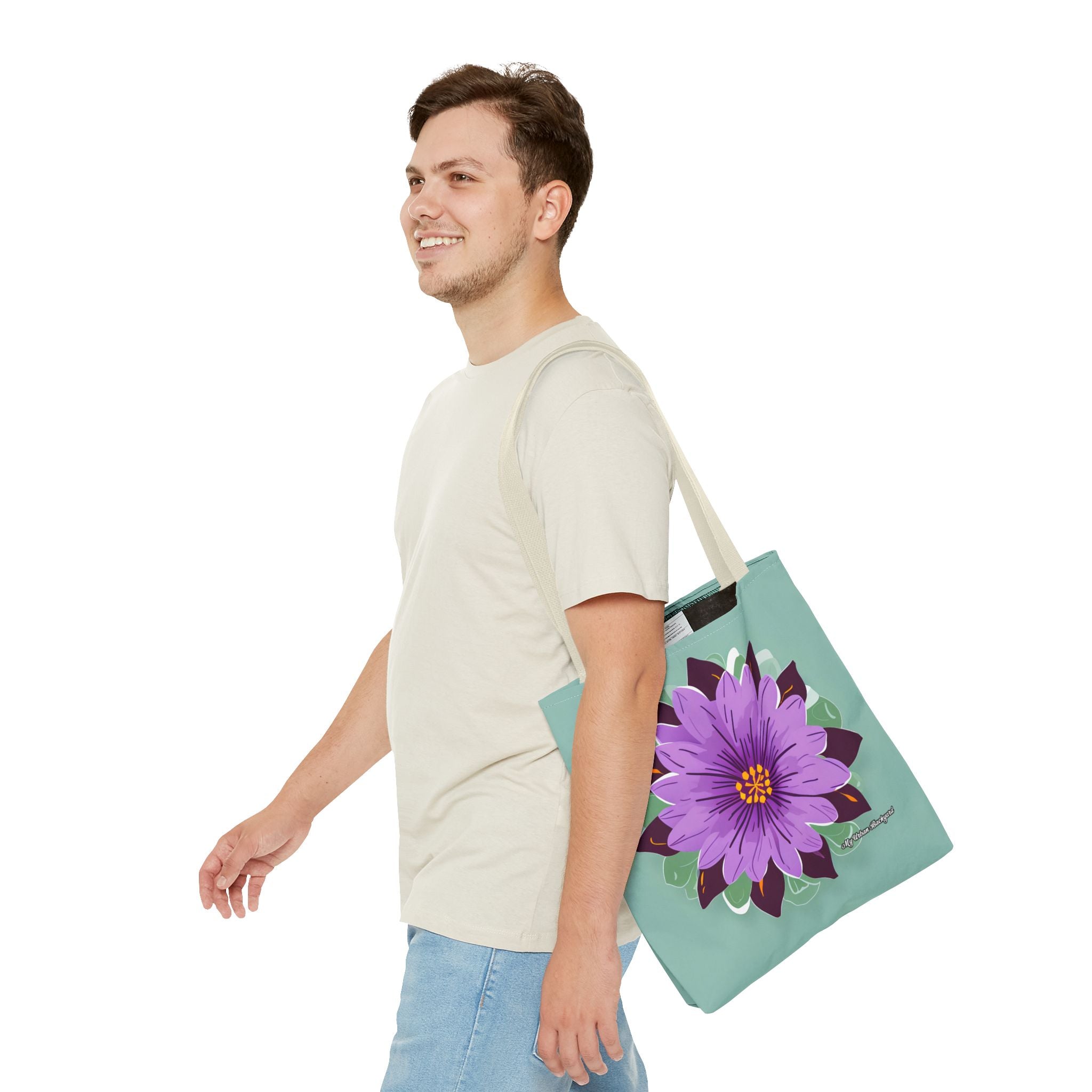 Purple Flower Tote Bag with Cotton Handles For Everyday Use, 3 Sizes