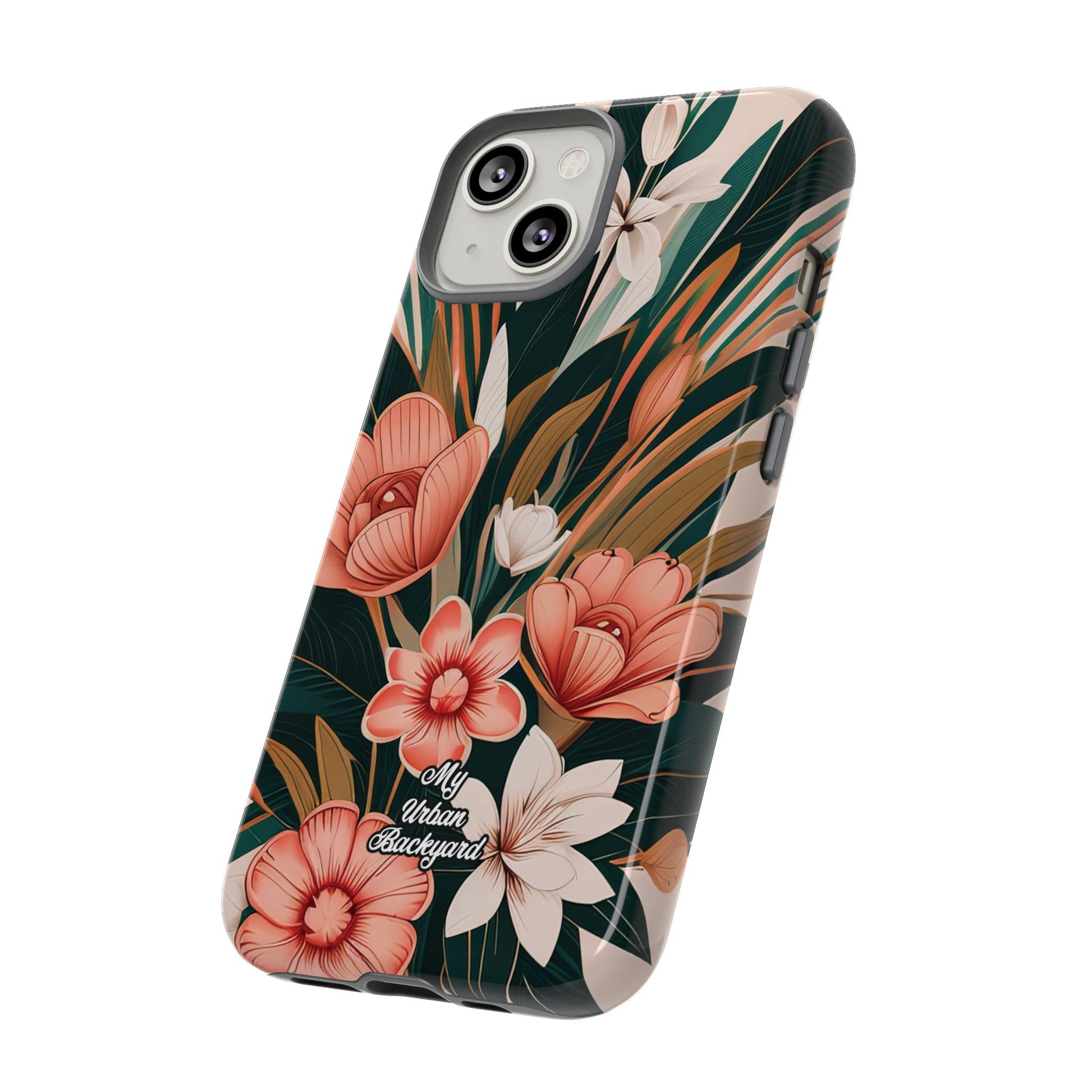 Peach Art Deco Flowers, Cell Phone Case - Apple, Samsung, Google Pixel