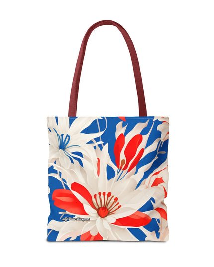 Red White & Blue Flowers Tote Bag with Cotton Handles For Everyday Use, 3 Sizes