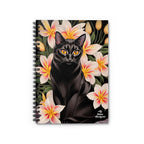 Silky Black Cat with Flowers, Spiral Notebook Journal - Write in Style