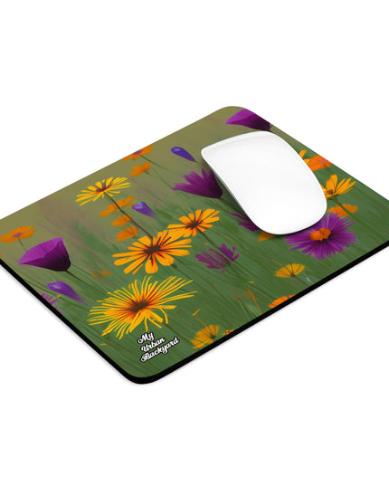 Computer Mouse Pad with Non-slip rubber bottom for Home or Office - Orange and Purple Wildflowers