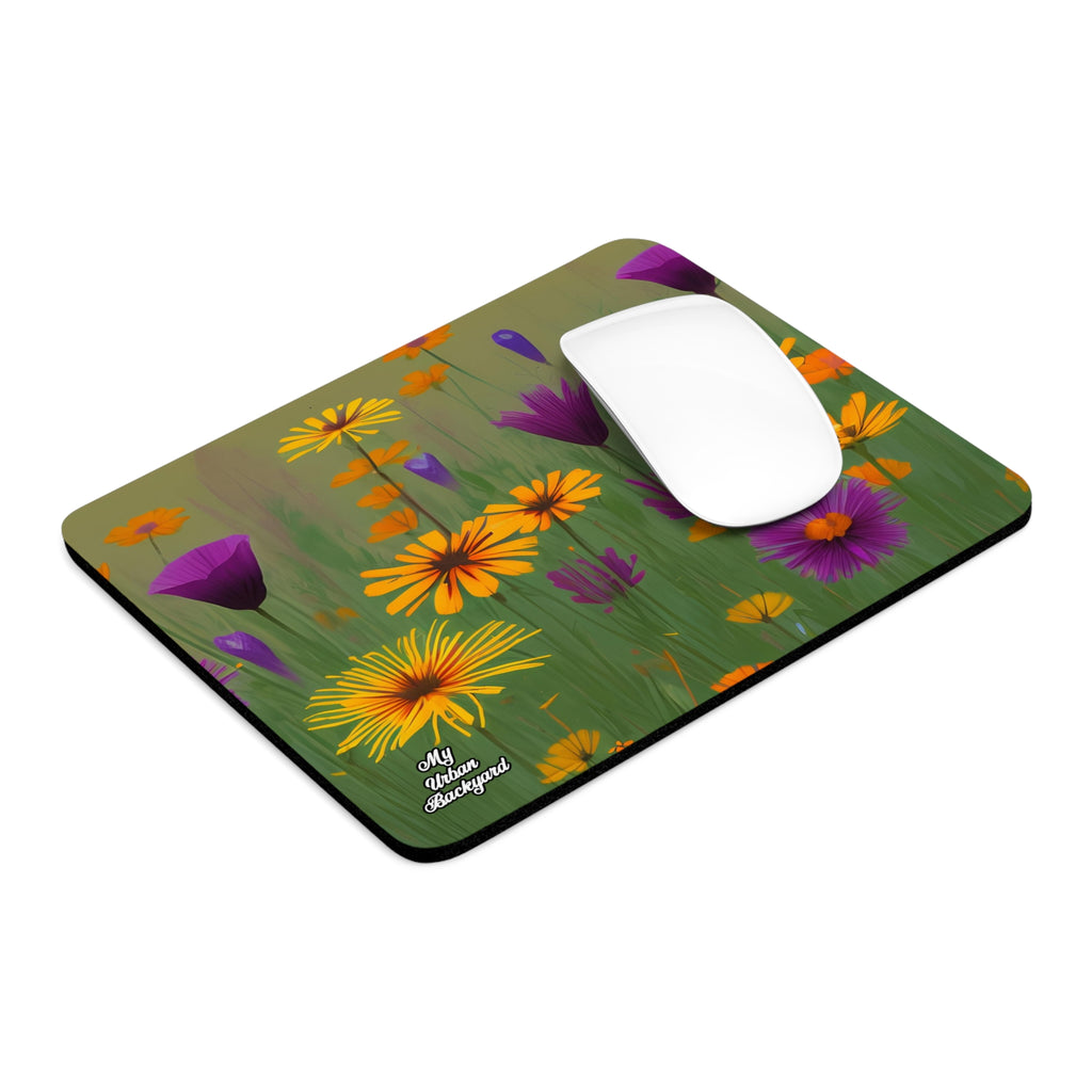 Computer Mouse Pad with Non-slip rubber bottom for Home or Office - Orange and Purple Wildflowers