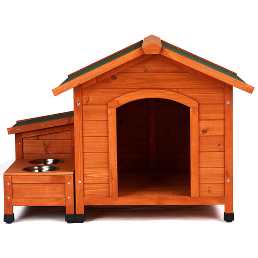 Fir Wood Dog And Cat House, Green Asphalt Roof, Outdoor Animal Shelter, Golden Red