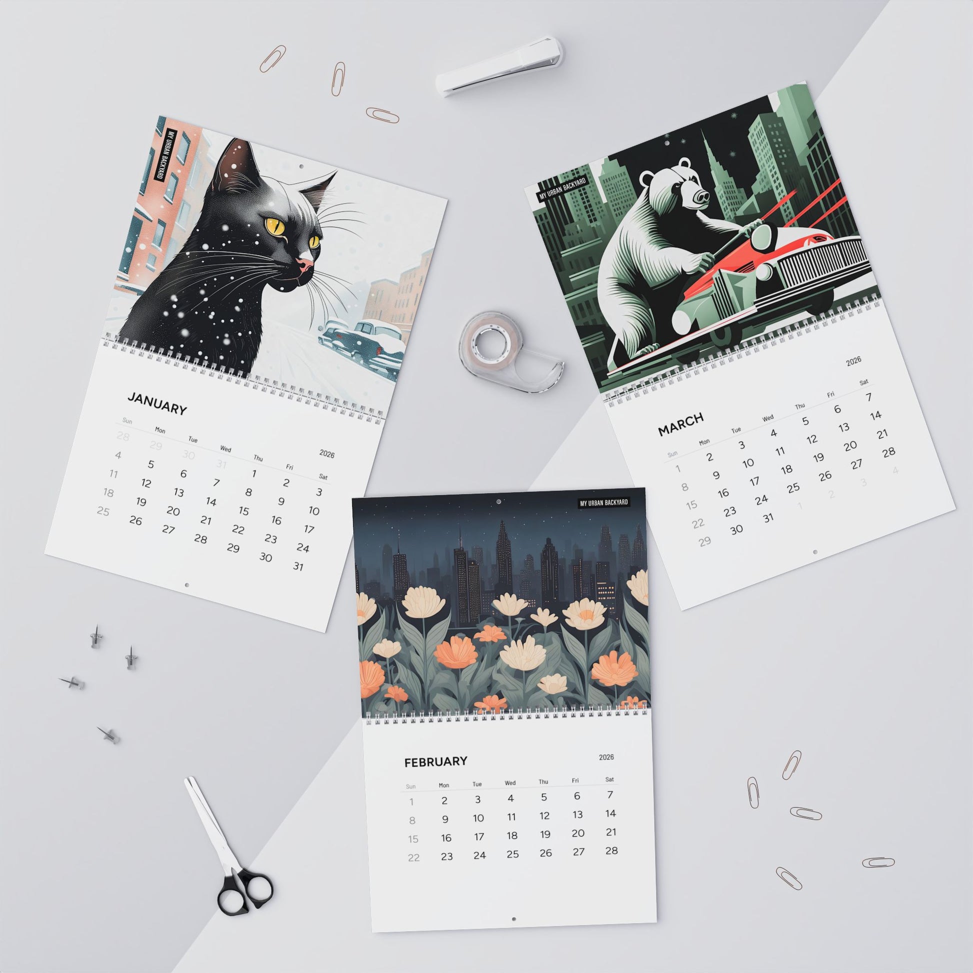 2026 My Urban Backyard Wall Calendar - Monthly Planner for Nature Lovers and Art Enthusiasts