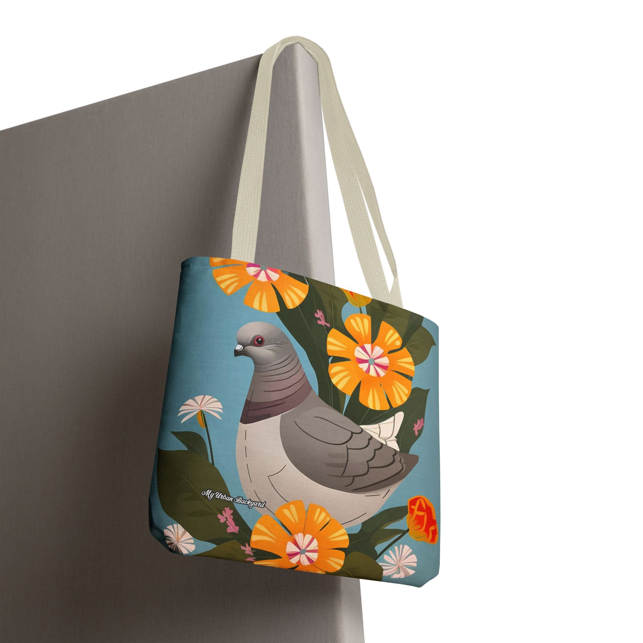 Pigeon and Yellow Flowers Tote Bag with Cotton Handles For Everyday Use, 3 Sizes