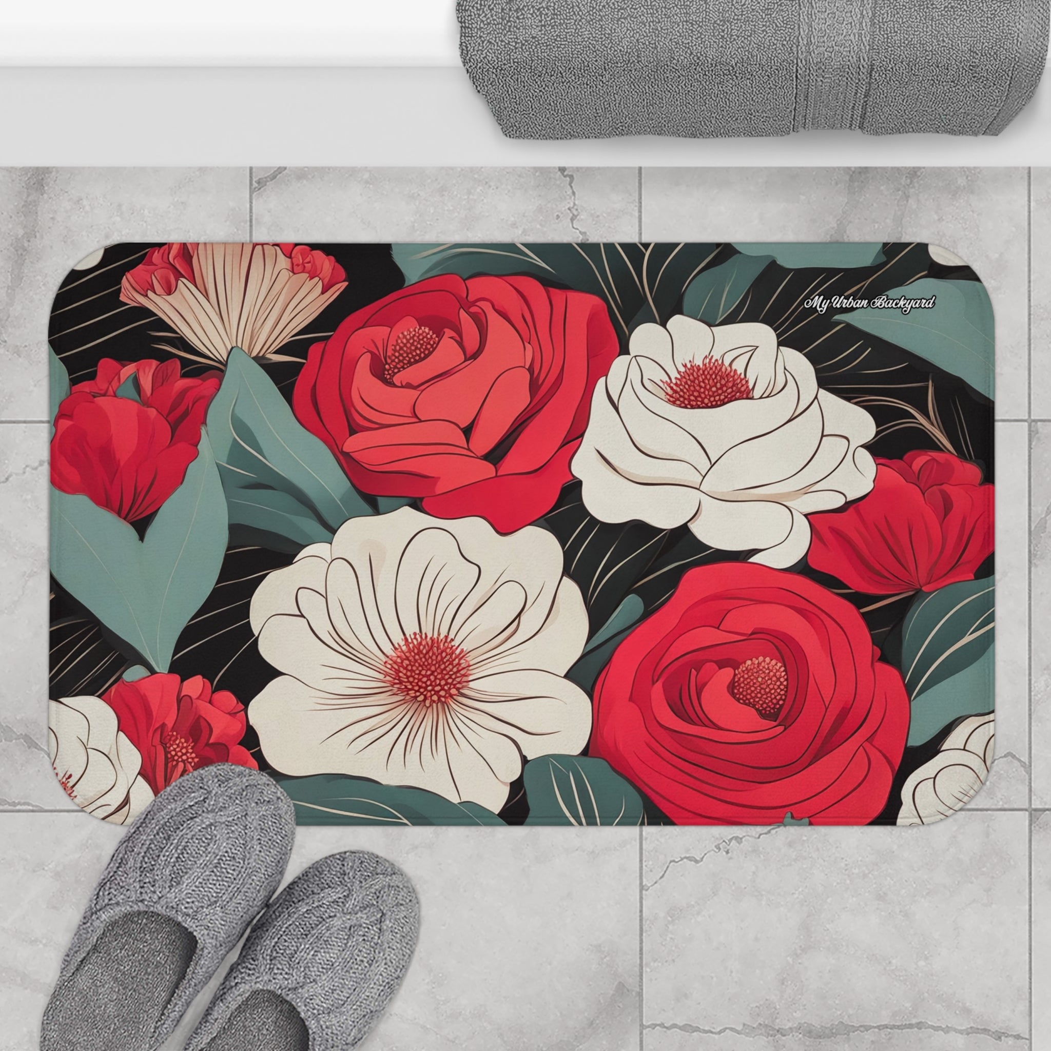 Floral Bath Mat, Vibrant Home Decor, Bathroom Accessory, Gift for Her, Mother's Day, Floral Design, Housewarming Present